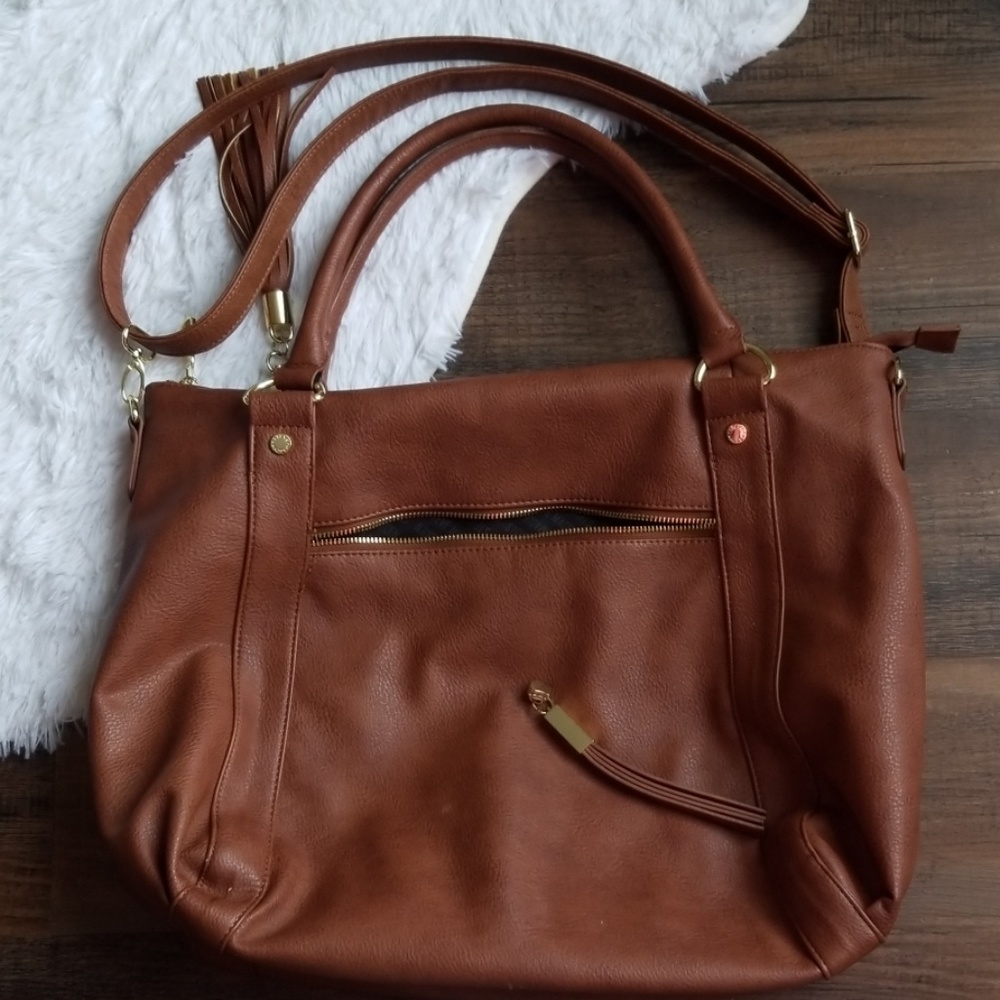 Steve Madden Brown Faux Leather Large Tote Fringe - Picture 5 of 8